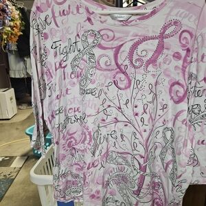 CJ Banks Pink Ribbon Print Tunic Top